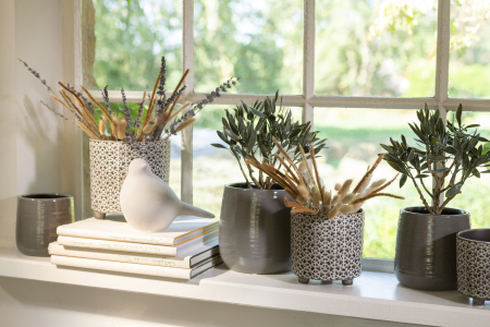 Ghivece si suporturi de flori - Ghiveci, Ceramica, Gri, 14.5x14.5x14.5