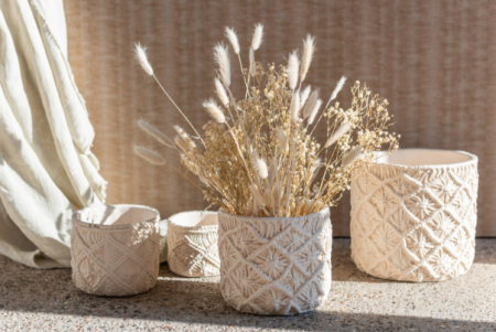 Ghivece si suporturi de flori - Ghiveci, Ciment, Alb, 11.5x11.5x10