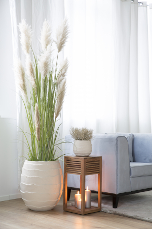 Ghivece si suporturi de flori pentru exterior - Ghiveci Cocon, Pigmenti de culoare/Fibre/Calcar, Crem, 38x45 cm