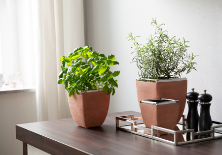 Ghivece si suporturi de flori - Ghiveci Endra, Ceramica, Roz inchis/Argintiu, 11x12.5x11 cm