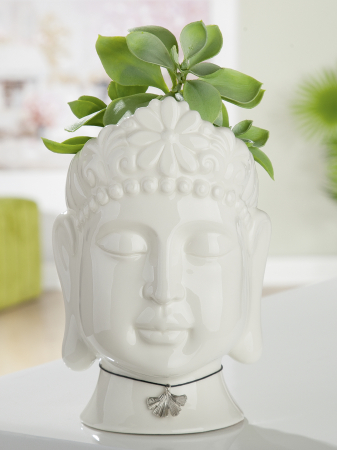 Ghivece si suporturi de flori - Ghiveci Ginkgo, portelan, crem, 16x24.5x16.2 cm