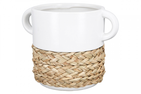 Ghivece si suporturi de flori - Ghiveci Lucca, Ceramica, Alb/Crem, 14.5x20x15 cm