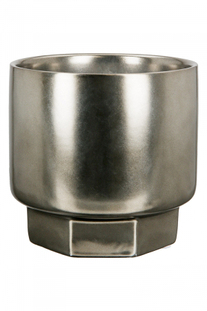 Ghivece si suporturi de flori - Ghiveci Metallico, Ceramica, Argintiu, 10.5x13.5x12.5 cm