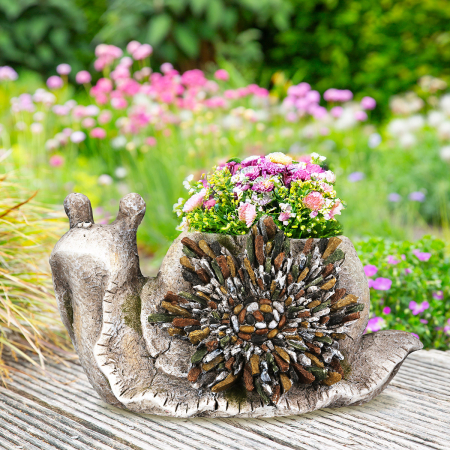 Vaze si boluri - Ghiveci, Melc, „Selma”, motiv mozaic, Magnesia, culori naturale, 24 x 40 x 23 cm