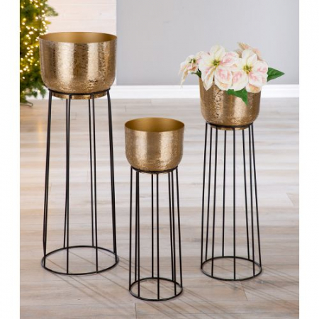 Ghivece si suporturi de flori - Ghiveci Trento, Aluminiu, Auriu/Negru, 60x19.5 cm