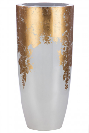 Vaze si boluri - Suport ghiveci Konus, Fibra de sticla, Alb/Auriu, 39x100 cm