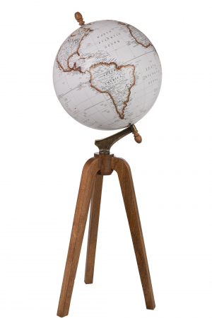 Globul Pamantesc - Decoratiune Glob, Lemn, Alb, 40x40x104 cm
