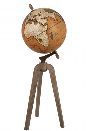 Globul Pamantesc - Decoratiune Glob, Lemn, Portocaliu, 43x43x101 cm
