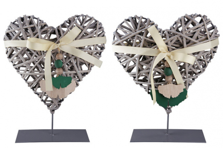 Clopotei de vant si ghirlande - Set 2 decoratiuni Inima de salcie cu suport Ginkgo