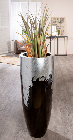 Ghivece si suporturi de flori - Suport ghiveci Konus, Fibră de sticlă, negru, argintiu, PU 1, H. 100 cm, D. 38 cm