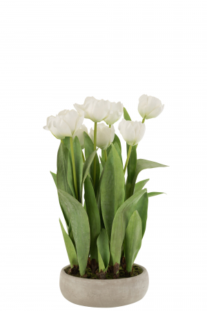 Plante artificiale si uscate - Lalele artificiale, Textil, Alb, 30x31x48 cm