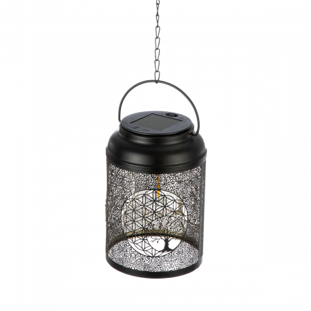 Becuri - Lampă cu suspensie (solară), Golden Tree, Motiv Arborele vieții, Motiv floarea vieții, Metal, negru, PU 2, H. 18 cm, D. 12 cm