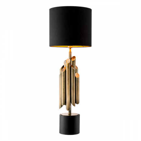 Veioze - Lampă de masă, Beau Rivage Round, finisaj din alamă cu aspect vintage, abajur inclus, Dims: W. 17 | max W. 35 | H. 102 (CM)