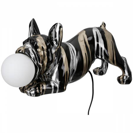 Modern - Lampă de masă, Bulldog, motiv sfere, Model liniar, Rășină sintetică, negru, PU 1, L. 19 cm, L. 48 cm, H 22 cm