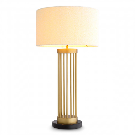 Veioze - Lampă de masă, Condo, finisaj din alamă cu aspect vintage, abajur inclus buclé