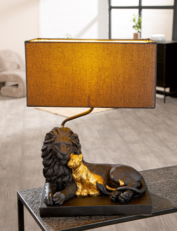 Veioze - Lampă de masă, Lion, Rășină sintetică, negru, PU 1, L. 22 cm, l. 32 cm, H 46 cm
