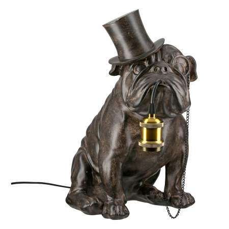 Veioze - Lampă de masă, Pug, Pug cu monoclu, Pălărie de top, Polirășină, maro, PU 1, L. 34 cm, L. 24,5 cm, H. 41,5 cm