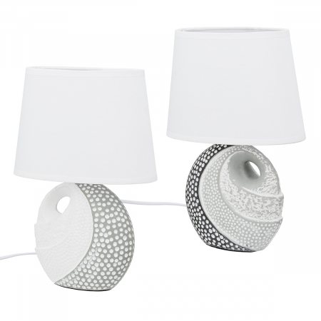 Veioze - Lampa de masa, rotunda, Nikiti, Ceramica, gri, alb, PU 6, 2 buc. asortate, L. 11,5 cm, L. 20 cm, H. 29 cm