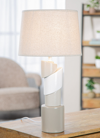 Veioze - Lampa de masa, rotunda, Palier, Ceramica, maro, crem, gri, PU 1, H. 54 cm, D. 28 cm