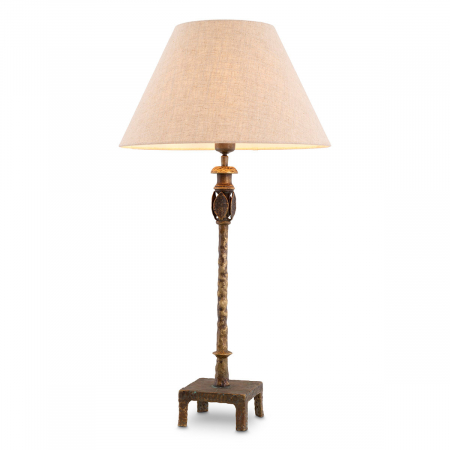 Veioze - Lampă de masă, Santoro, finisaj din alamă cu aspect vintage, abajur inclus, Dims: W. 14.5 | max W. 44.5 | H. 84  (CM)