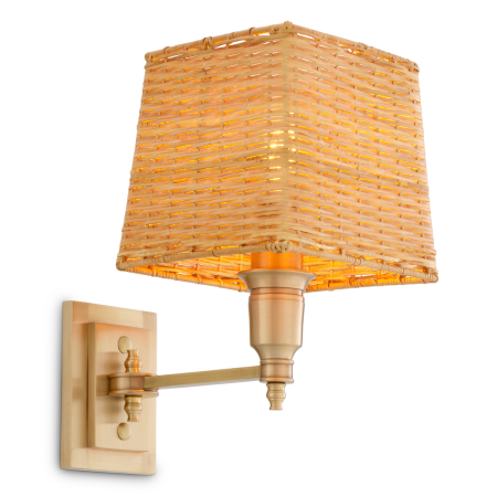 Aplice - Lampa de perete Lexington Single cu finisaj alama antica si abajur din ratan |W. 14 | D. 22 | H. 27 cm 