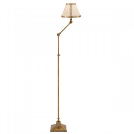 Lampadare - Lampă de podea Brunswick, finisaj din alamă cu aspect vintage, abajur inclus, Dims: W. 18 | D. 27 | min H. 105 | max H. 135 | Adjustable (CM)