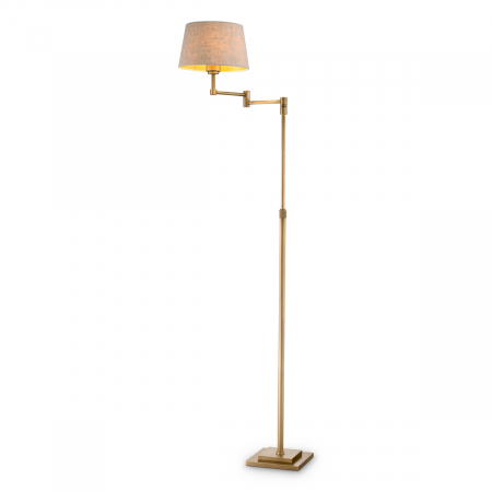 Lampadare - Lampă de podea Corbin, finisaj din alamă cu aspect vintage, include abajur de in, Dims: W. 38 | D. 20 | H. 158.5 (CM)