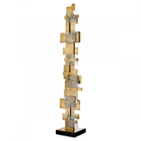 Lampadare - Lampă de podea Langham, finisaj din alamă cu aspect vintage, Dims: W. 28 | D. 28 | H. 166 (CM)