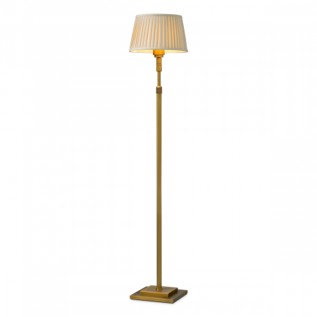 Lampadare - Lampă de podea Tryon, finisaj din alamă cu aspect vintage, include abajur bej