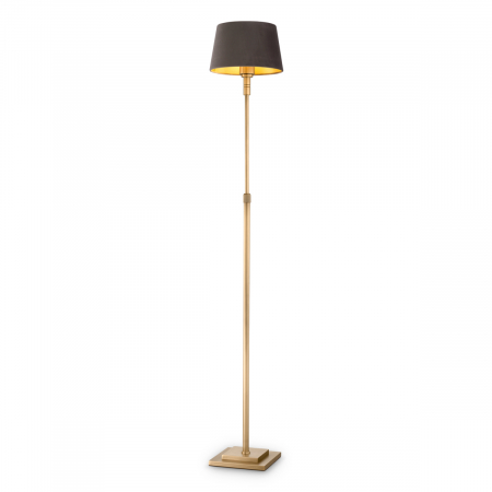 Lampadare - Lampă de podea Tryon, finisaj din alamă cu aspect vintage, include abajur din catifea