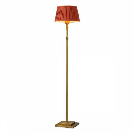 Lampadare - Lampă de podea Tryon, finisaj din alamă cu aspect vintage, include abajur portocaliu