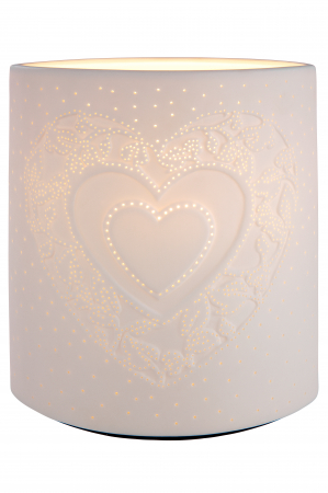 Veioze - Lampa Ellipse Heart, portelan, crem, 17x20x10 cm