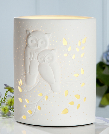 Veioze - Lampa Ellipse Owls, Portelan, Alb, 18x28x10 cm