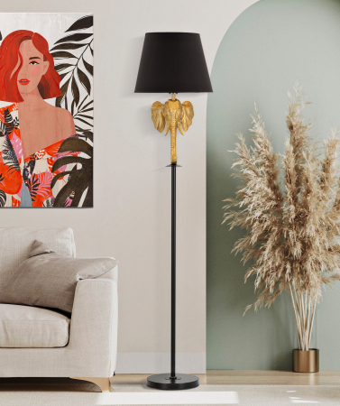 Lampadare - Lampadar Elephant, Rasina/Fier/Hartie/Fibre sintetice, Auriu/Negru, 164x37x37 cm