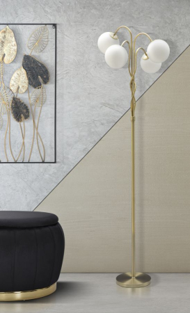 Lampadare - Lampadar Glam, fier/sticla, alb/auriu, 54X176 cm