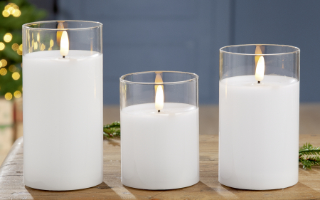 Felinare, lămpi solare și suporturi pentru lumânări - Lumanare LED cu suport, sticla/ceara, alb, 12.5x7.5 cm