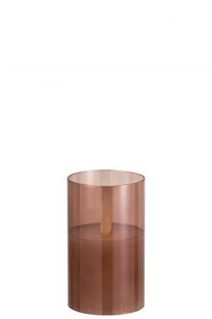 Lumanari - Lumanare LED, Sticla, Maro, 7.5x7.5x12.5 cm