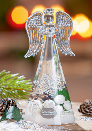 Ingeri - Lumina de vis, Figurina, Inger, „Iarna”, Sticla, verde, alb, PU 6, L. 7,5 cm, L. 7,5 cm, H 15,5 cm