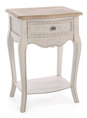 Noptiere - Noptiera 1 sertar Clarisse, Lemn, Alb, 48x35x70 cm