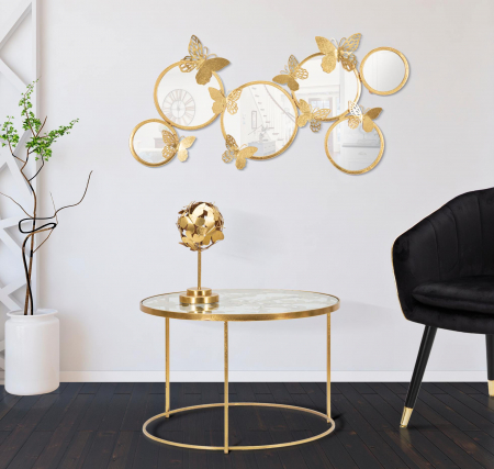 Masute - Masuta Butterflies, Fier/Sticla, Auriu, 40.5x60x60 cm