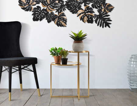 Masute - Masuta de cafea 2 Levels, Fier/Sticla, Auriu, 60.5x50x40 cm