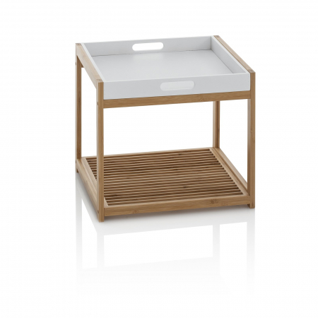 Masute - Masuta de cafea cu tava MEMPHIS, Bambus/MDF, Maro/Alb, 44x40x40 cm
