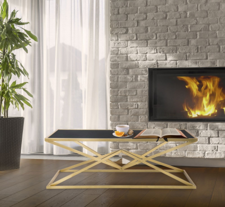 Masute - Masuta de cafea Piramid, MDF/Sticla, Negru/Auriu, 110x60x45 cm