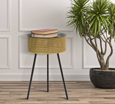 Masute - Masuta Glovy, Fier, Auriu/Negru, 65x40x40 cm