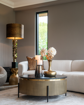 Masuta Ironville, Metal/Marmura/Lemn, Auriu/Negru, 40x90 cm