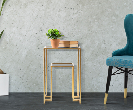 Masute - Masuta Level, Fier/Sticla, Auriu, 60x39x39 cm