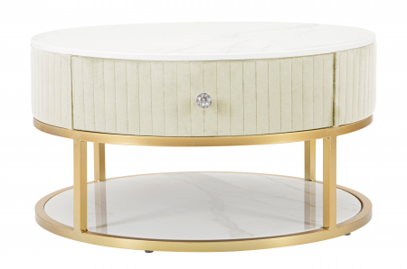 Masute - Masuta Montpellier, Fier/Lemn/Fibre sintetice, Crem/Auriu/Alb, 36x75x75 cm