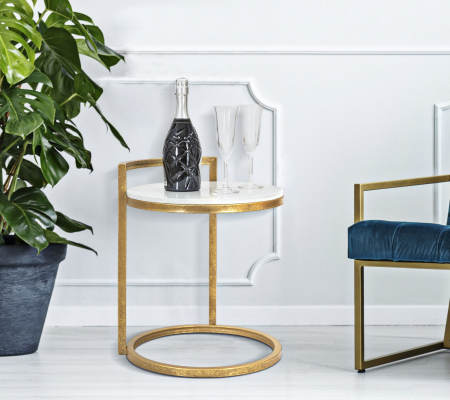 Masute - Masuta rotunda Marble, fier/marmura, auriu/alb, 40X43X50 cm