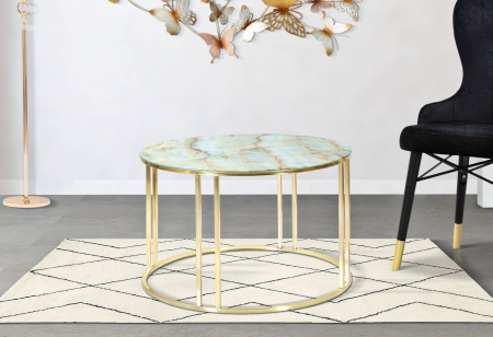 Masute - Masuta Sepa, Fier/Sticla, Multicolor, 48x75x75 cm