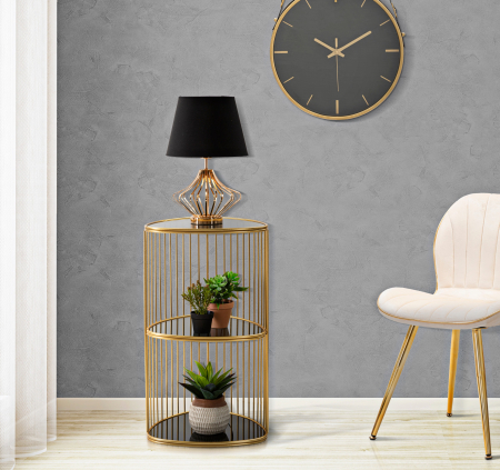 Masute - Masuta Triple, Fier/Sticla, Auriu, 80x45x45 cm